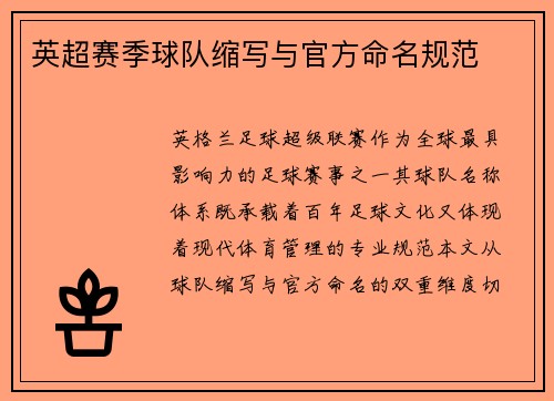 英超赛季球队缩写与官方命名规范